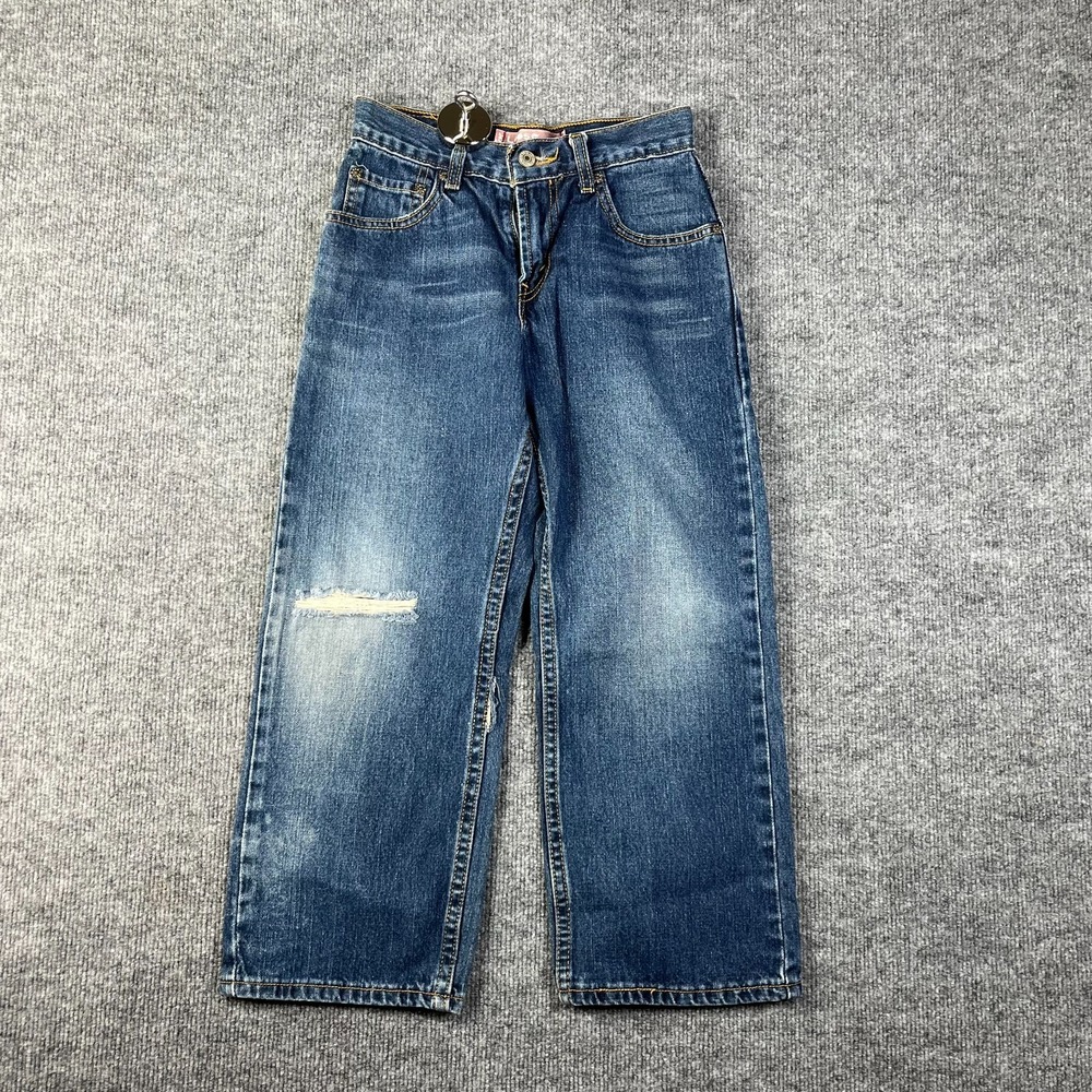 Levi's 569 Loose Straight Jeans Boys 8 Blue Denim Distressed Relaxed -‎ 24X21.5